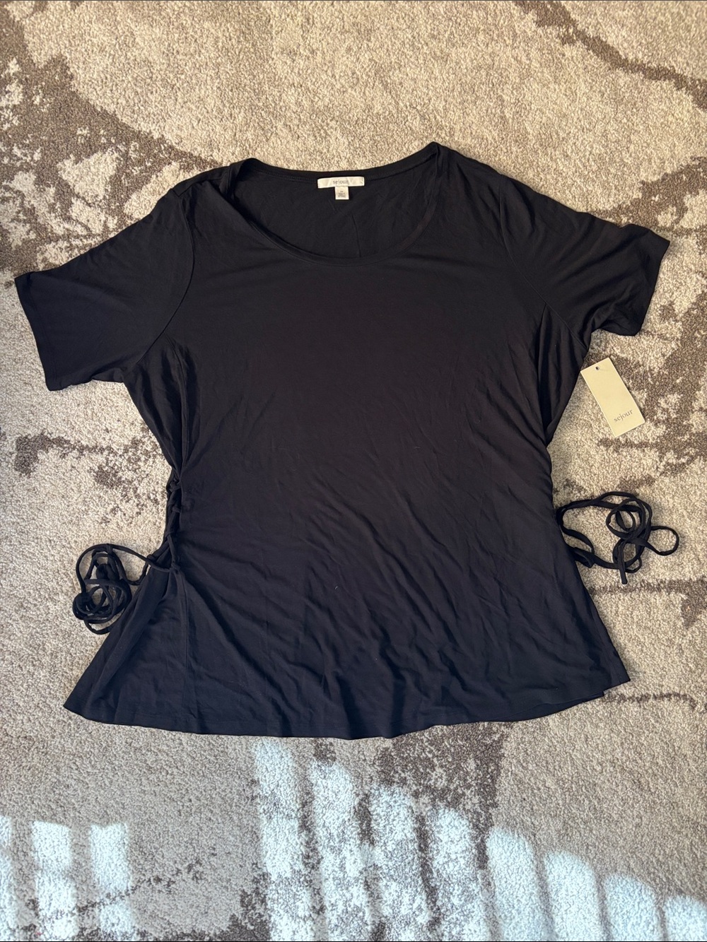 Sejour Black Short-Sleeve Side-Tie Tee Tunic New w/ Tag